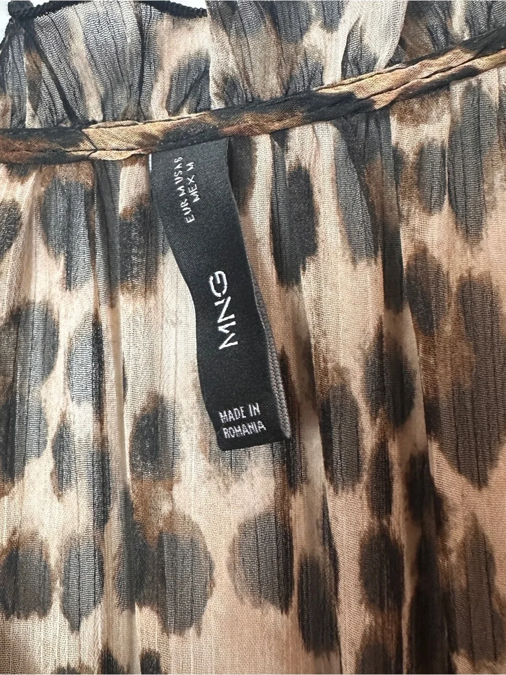 MNG Leopard Print Ruffled Long Sleeve Dress - Brown/Tan/Black - Picture 2 of 12